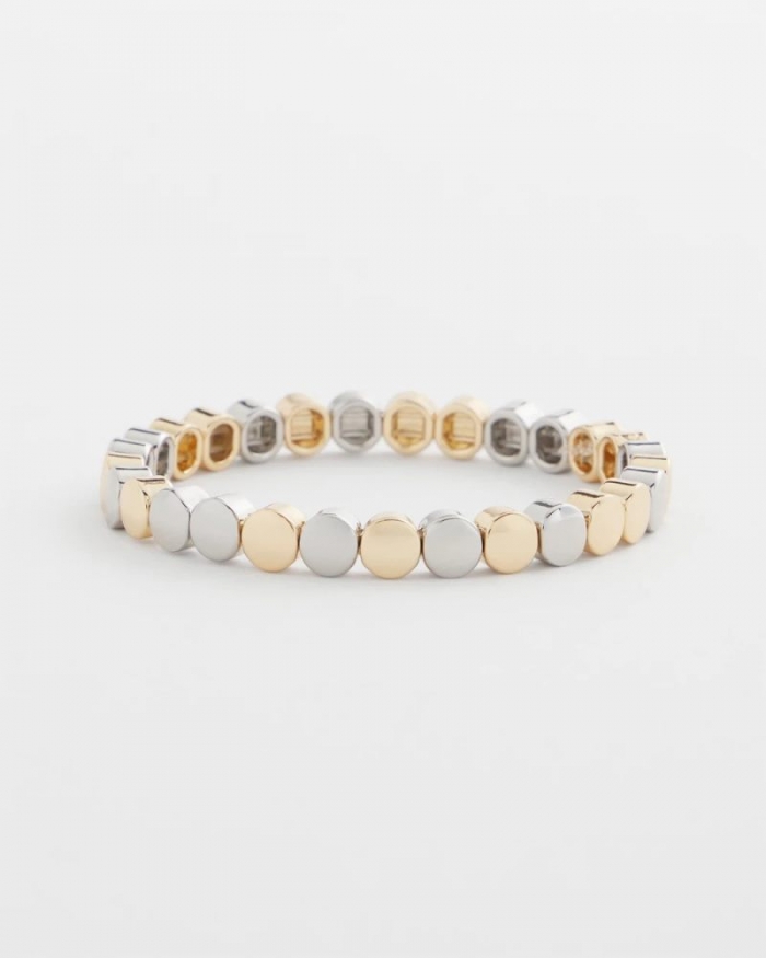 Chicos Silver & Gold Tone Round Stretch Bracelet - MIXED METALS