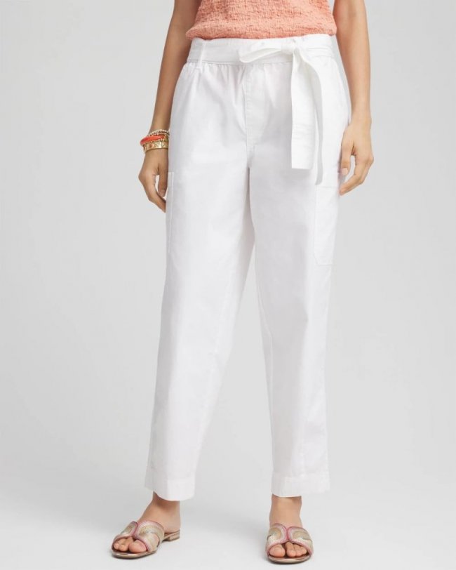 Chicos Poplin Pull-On Tapered-Leg Cropped Pants - ALABASTER
