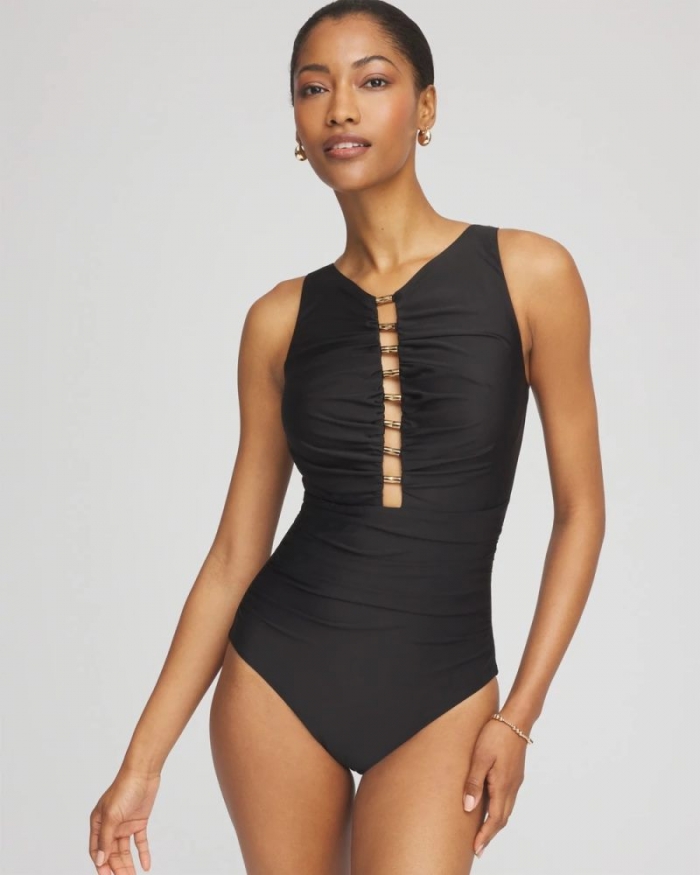Chicos Miraclesuit® Razzle Dazzle Swizzle One Piece Swimsuit - BLACK