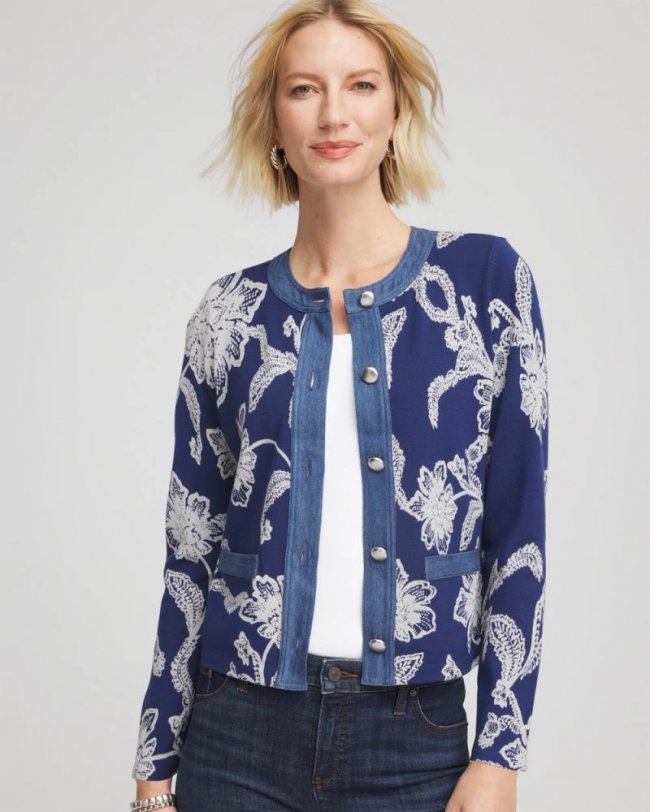 Chicos Floral Lady Jacket - DUSKY BLUE