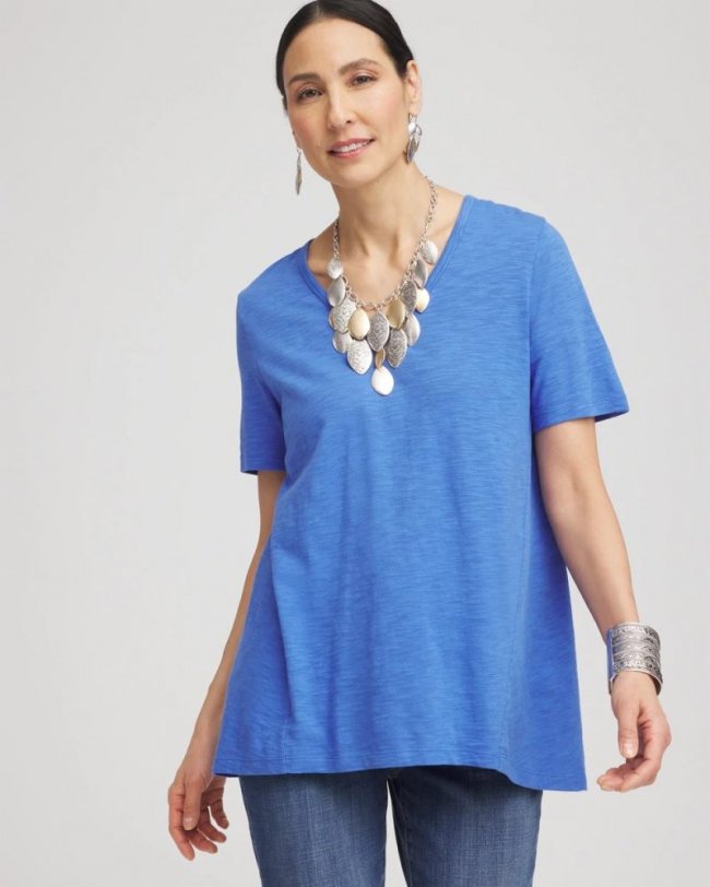 Chicos Slub V-Neck Tee - BLUE PEARL