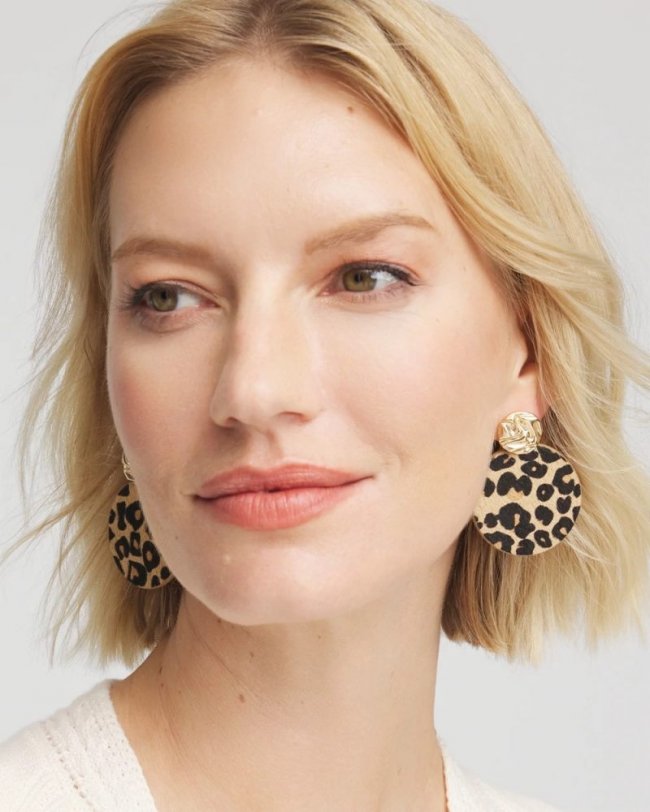 Chicos Round Haircalf Earrings - NEUTRAL