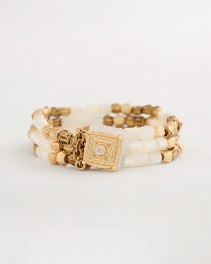 Chicos Set of 3 Pearl Treasure Stretch Bracelets - GOLD