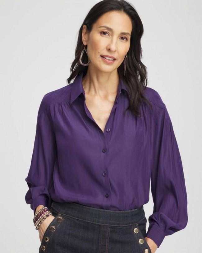 Chicos Trapunto Shoulder Blouse - MIDNIGHT VIOLET