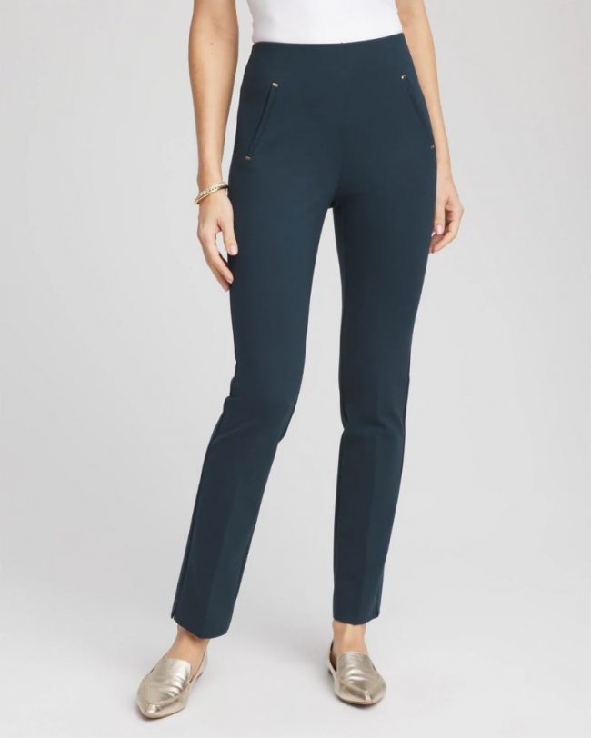 Chicos Juliet Slim Trim Detail Ankle Pants - TEAL SHADOW