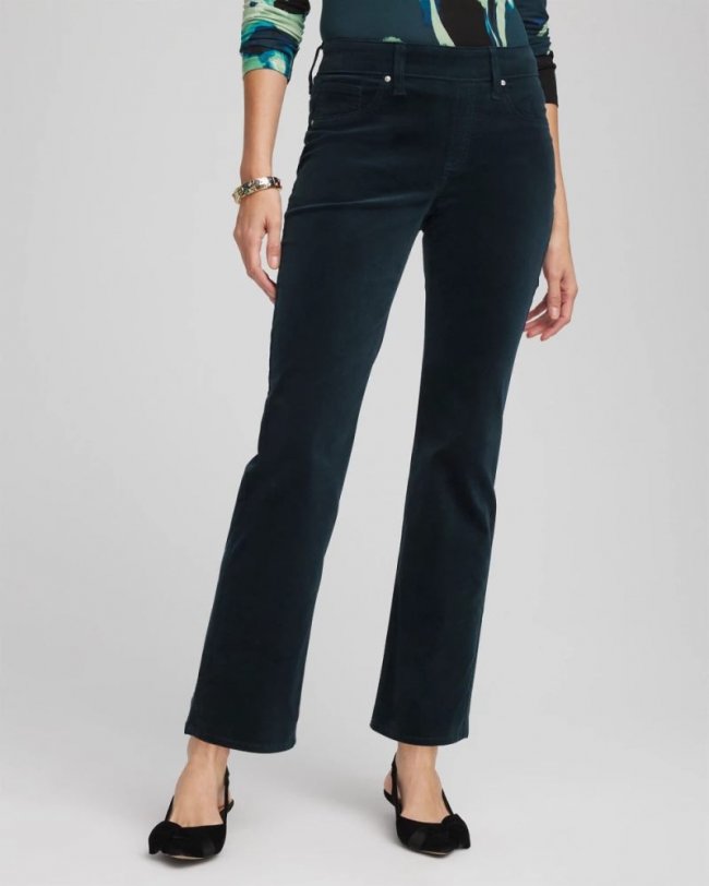 Chicos Velveteen Pull-On Flared Jeans - TEAL SHADOW