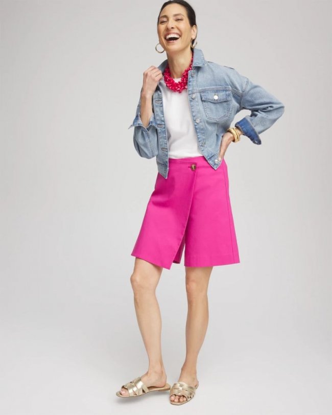 Chicos Brigitte™ Pull-On Asymmetrical Wrap Skort - CRUSHED BERRIES