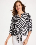 Chicos Satin Animal Print Tie-Front Top - BLACK Chicos Satin Animal Print Tie-Front Top - BLACK