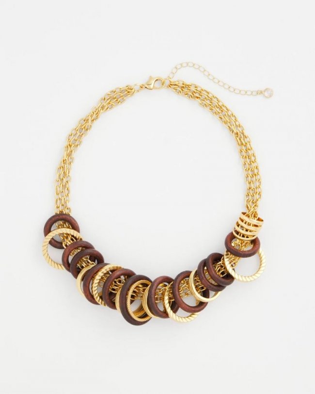 Chicos Wood & Gold Short Necklace - NEUTRAL