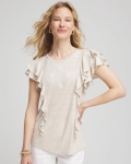 Chicos Embroidered Flutter-Sleeve Tee - RIVER ROCK
