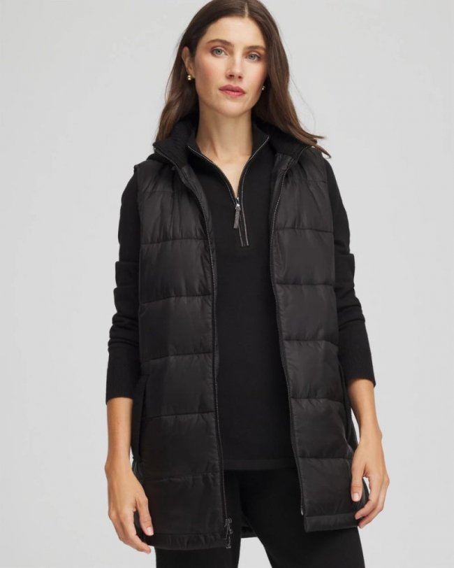 Chicos Zenergy® Quilted Hooded Vest - BLACK