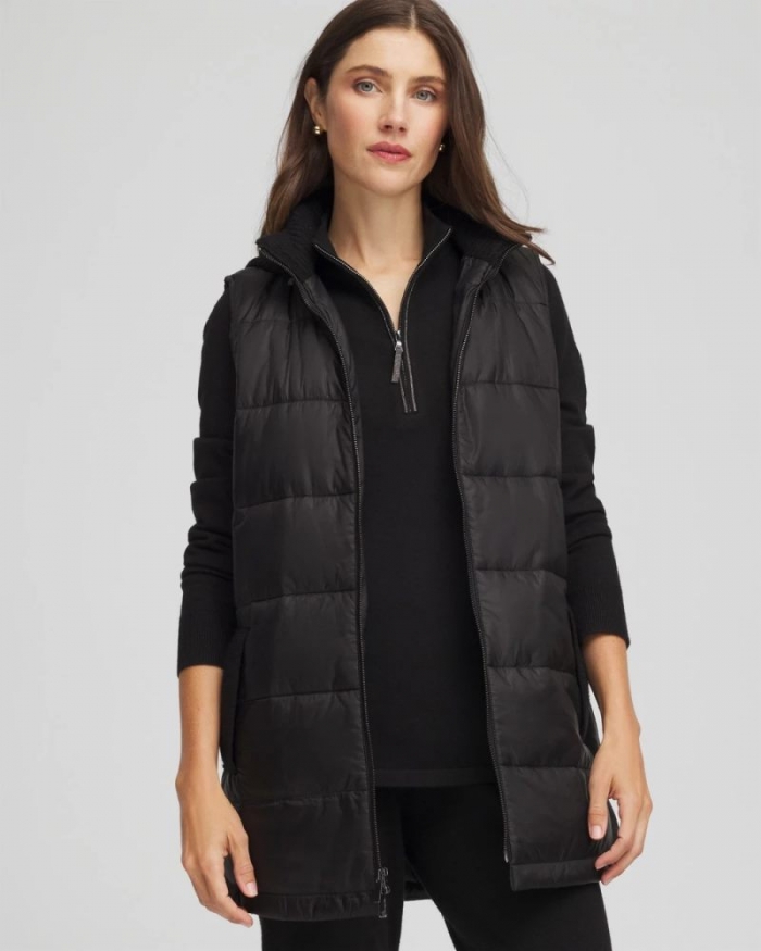 Chicos Zenergy® Quilted Hooded Vest - BLACK