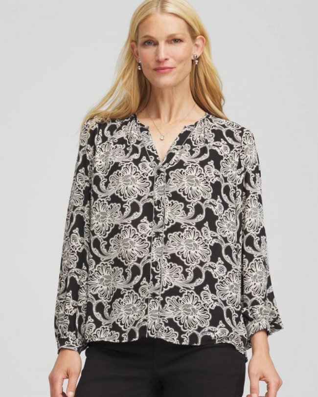 Chicos Caviar Bead Georgette Blouse - BLACK