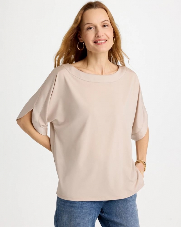 Chicos Jersey & Satin Dolman Tee - SMOKEY TAUPE