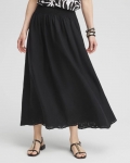 Chicos Linen Embroidered Scallop Hem Skirt - BLACK
