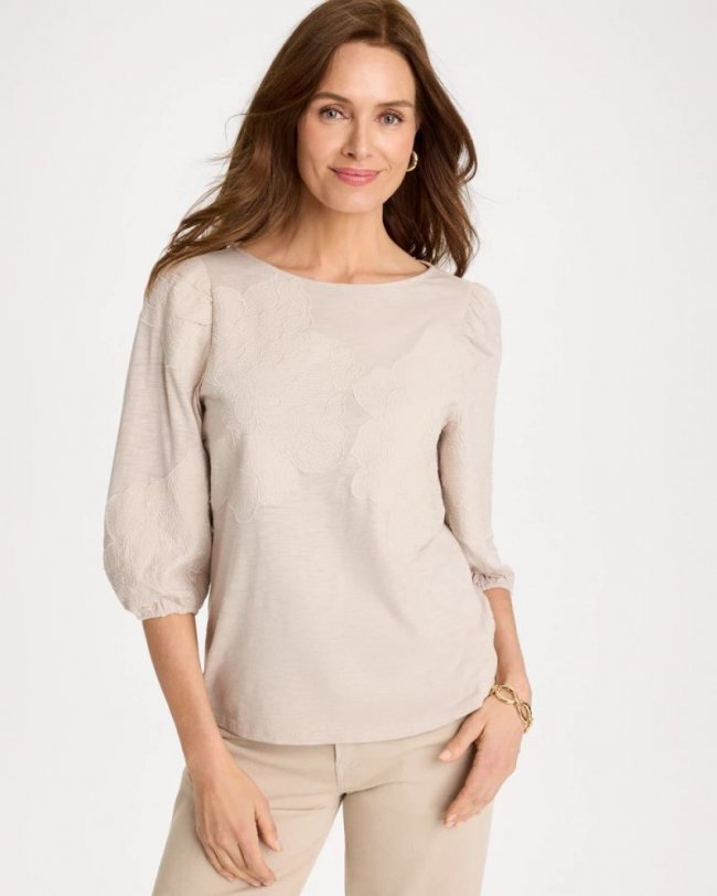 Chicos Etched Flora Balloon Top - SMOKEY TAUPE Chicos Etched Flora Balloon Top - SMOKEY TAUPE