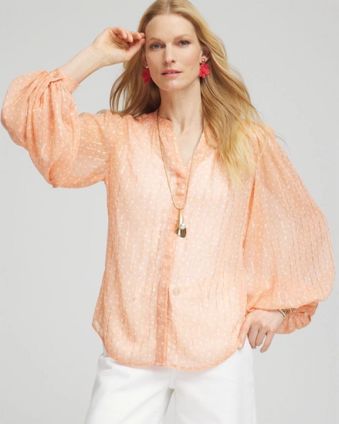 Chicos Metallic Jacquard Blouse - CORAL BLOSSOM