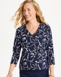 Chicos Maya Cotton Stretch 3/4 Sleeve Tee - PASSPORT BLUE Chicos Maya Cotton Stretch 3/4 Sleeve Tee - PASSPORT BLUE