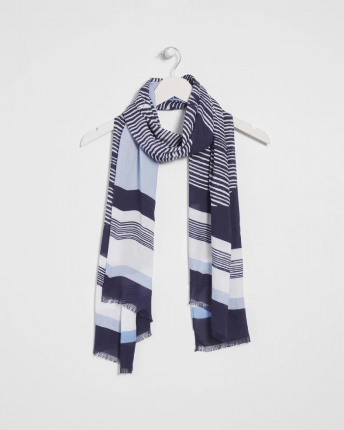 Chicos Printed Woven Oblong Scarf - PASSPORT BLUE
