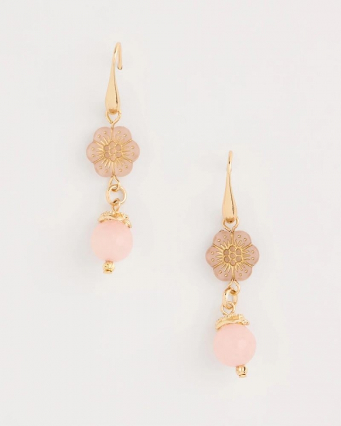 Chicos Flower Beaded Drop Earrings - ORCHID