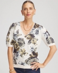 Chicos Floral V-Neck Sweater Tee - ENGLISH CREAM