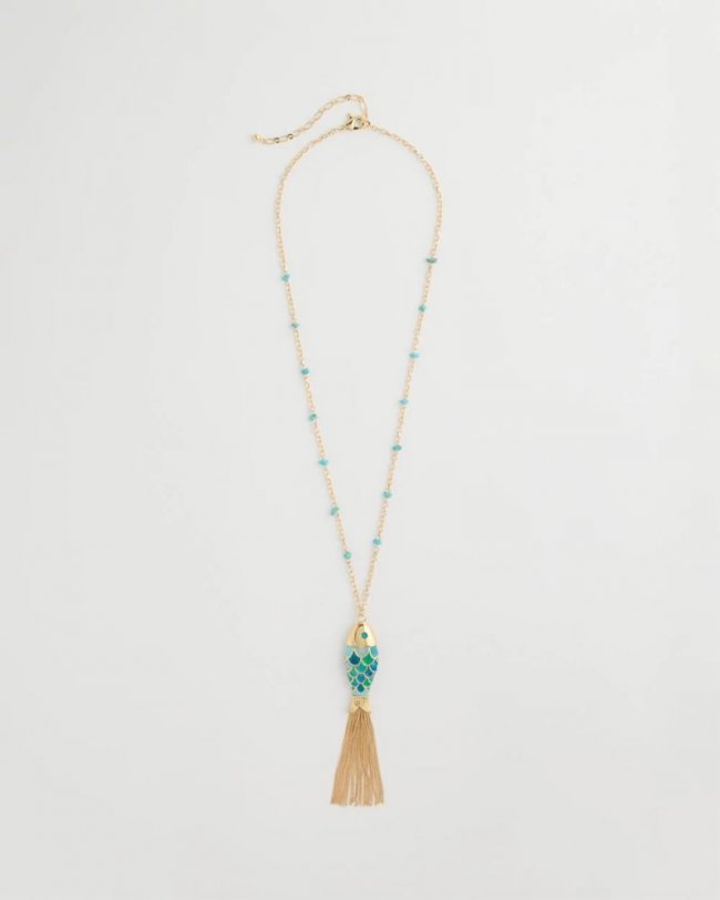 Chicos Tassel Fish Pendant Necklace - BLUE MULTI