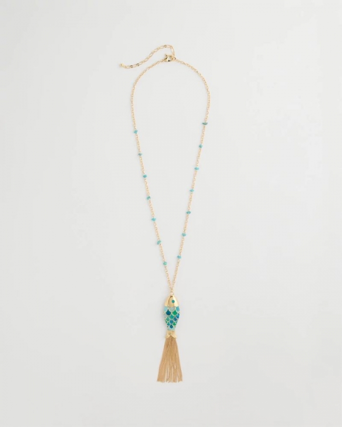 Chicos Tassel Fish Pendant Necklace - BLUE MULTI