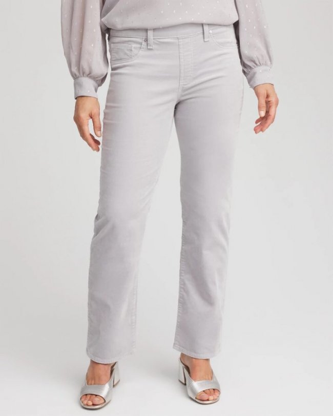 Chicos Velveteen Pull-On Flared Jeans - DOVE GRAY