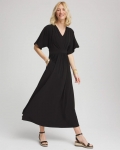 Chicos Flutter-Sleeved Jersey Maxi Dress - BLACK