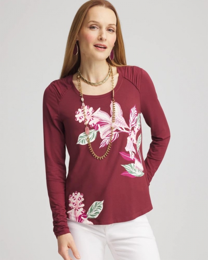 Chicos Touch of Cool™ Gathered Sleeve Floral Print Tee