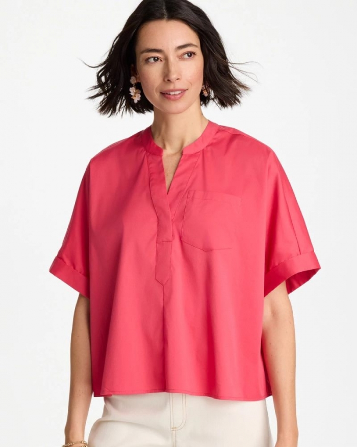 Chicos Poplin Popover Dolman Top - HOT HONEYSUCKLE