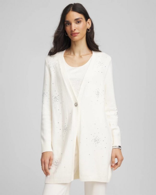 Chicos Rhinestone Embellished Cardigan - ENGLISH CREAM