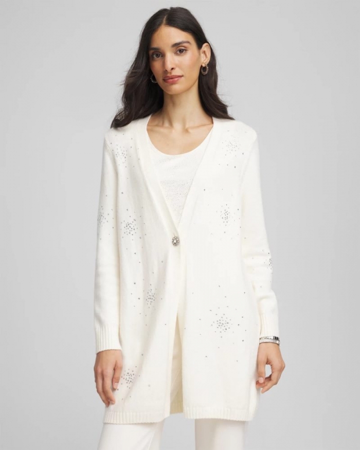 Chicos Rhinestone Embellished Cardigan - ENGLISH CREAM