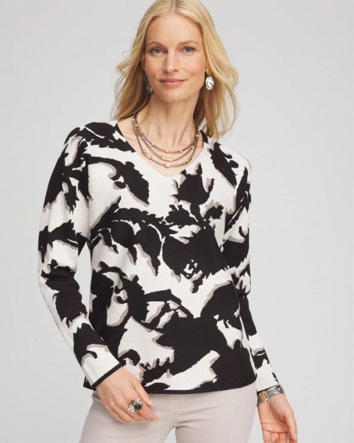 Chicos Jacquard Paisley Metallic Pullover Sweater - ENGLISH CREAM