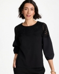 Chicos Lace Crochet Sleeve Tee - BLACK Chicos Lace Crochet Sleeve Tee - BLACK