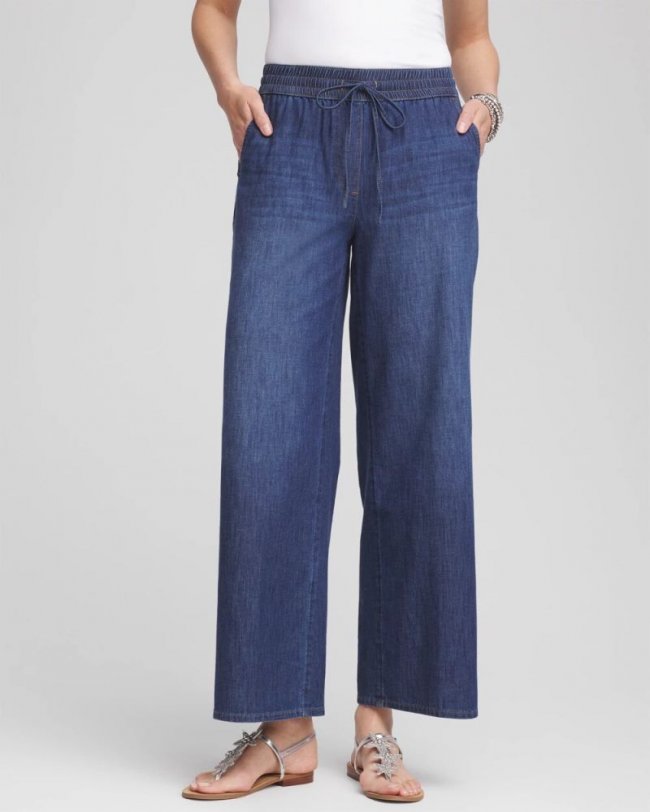Chicos Lightweight Drawstring Ankle Jeans - SOLANA INDIGO
