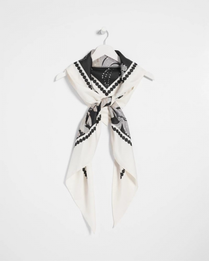 Chicos Printed Triangle Neckerchief Scarf - BLACK