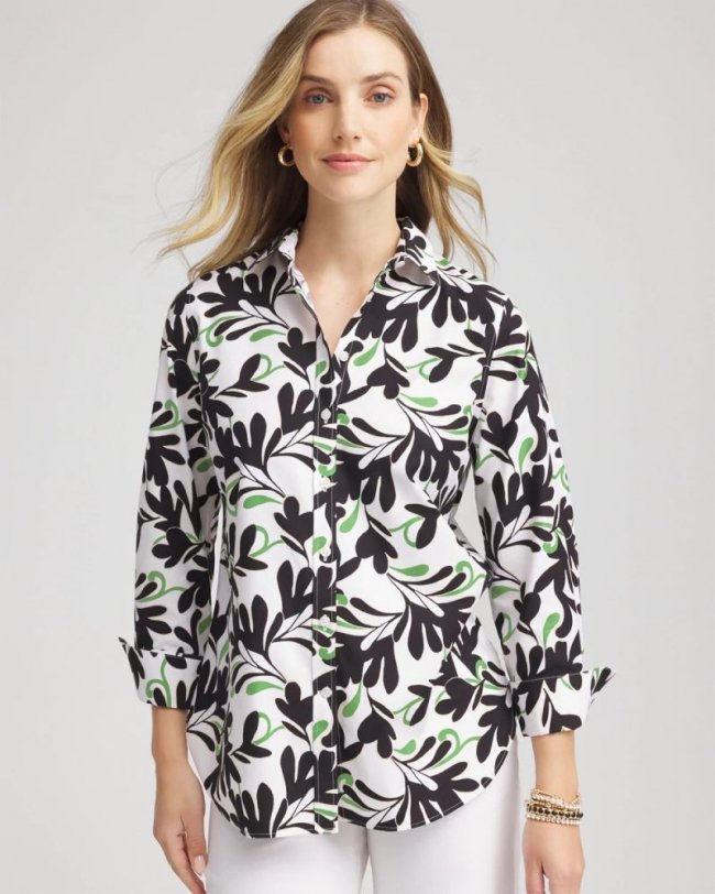 Chicos No Iron Abstract Floral Shirt - SALTED LIME