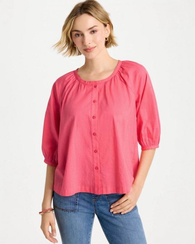 Chicos Cotton Voile Blouse - CALYPSO CORAL