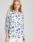 Chicos Ruffle Collar Butterfly Burnout Blouse - BLUE CASA Chicos Ruffle Collar Butterfly Burnout Blouse - BLUE CASA