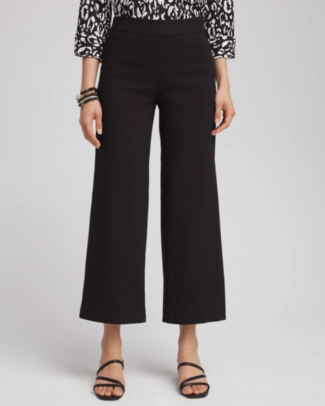 Chicos Brigitte™ Pull-On Wide Leg Cropped Pants - BLACK