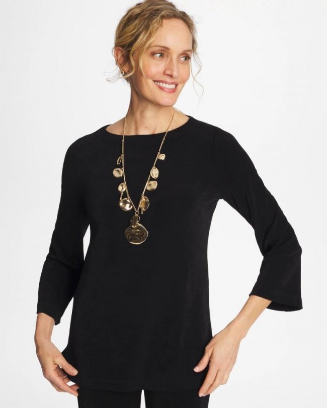 Chicos Bell Sleeve Tunic - TRAVELERS BLACK