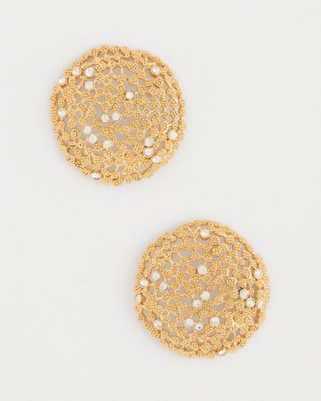 Chicos Sea Foam Medallion Stud Earrings - GOLD