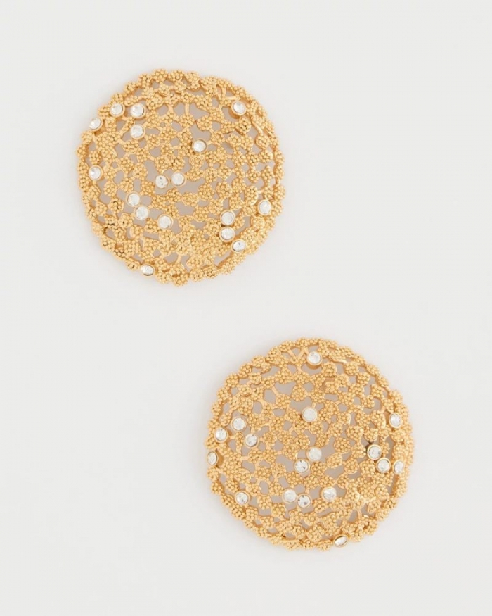 Chicos Sea Foam Medallion Stud Earrings - GOLD