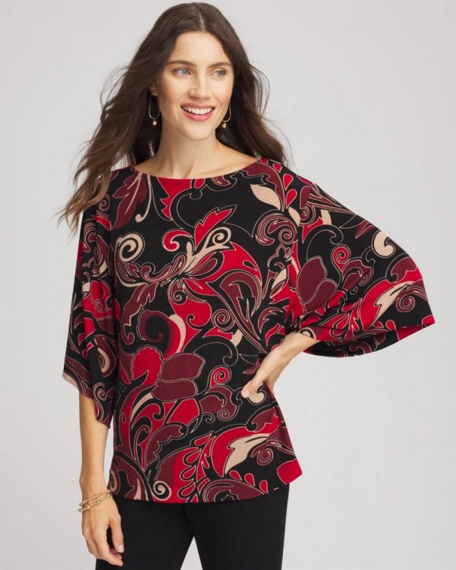 Chicos Travelers™ Kimono Sleeve Party Top - RED ALLURE