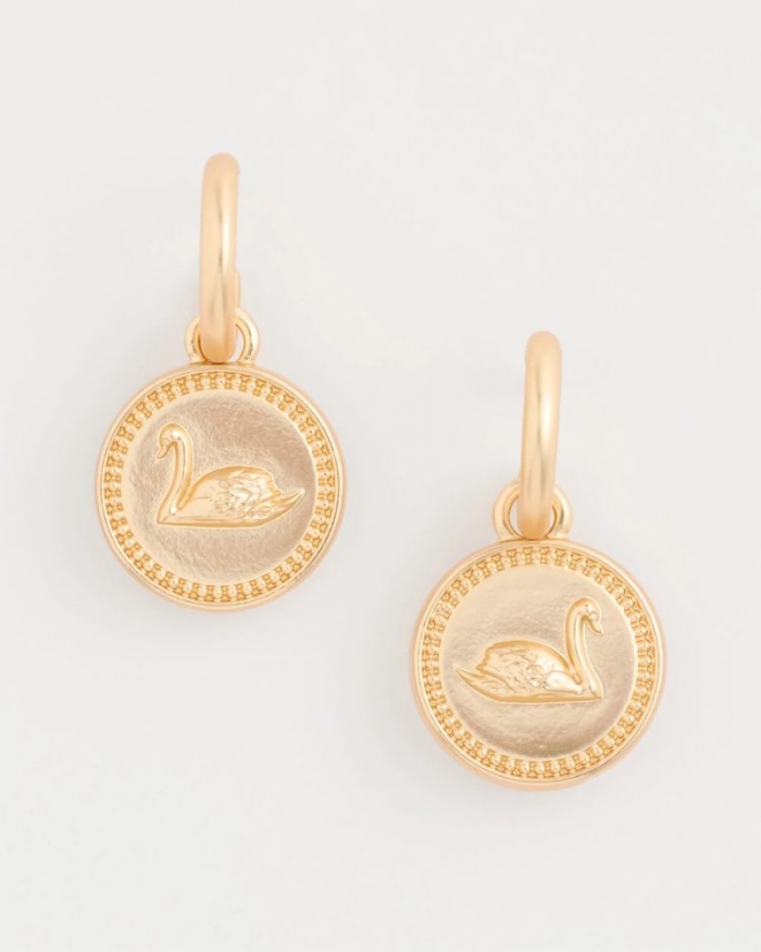 Chicos Swan Mini Charm Earrings - GOLD