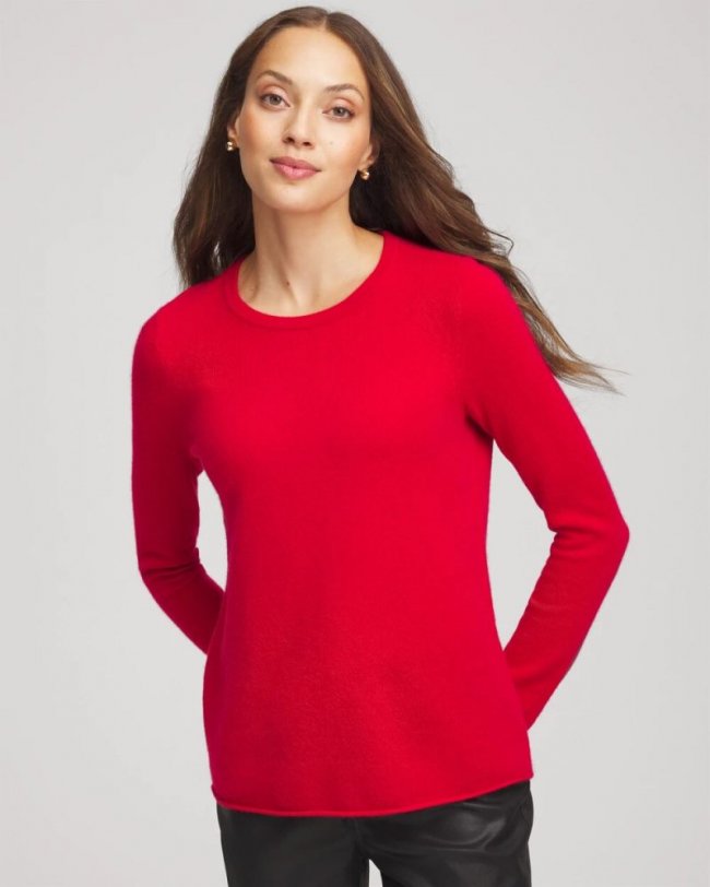 Chicos Crewneck Cashmere Pullover Sweater - RED