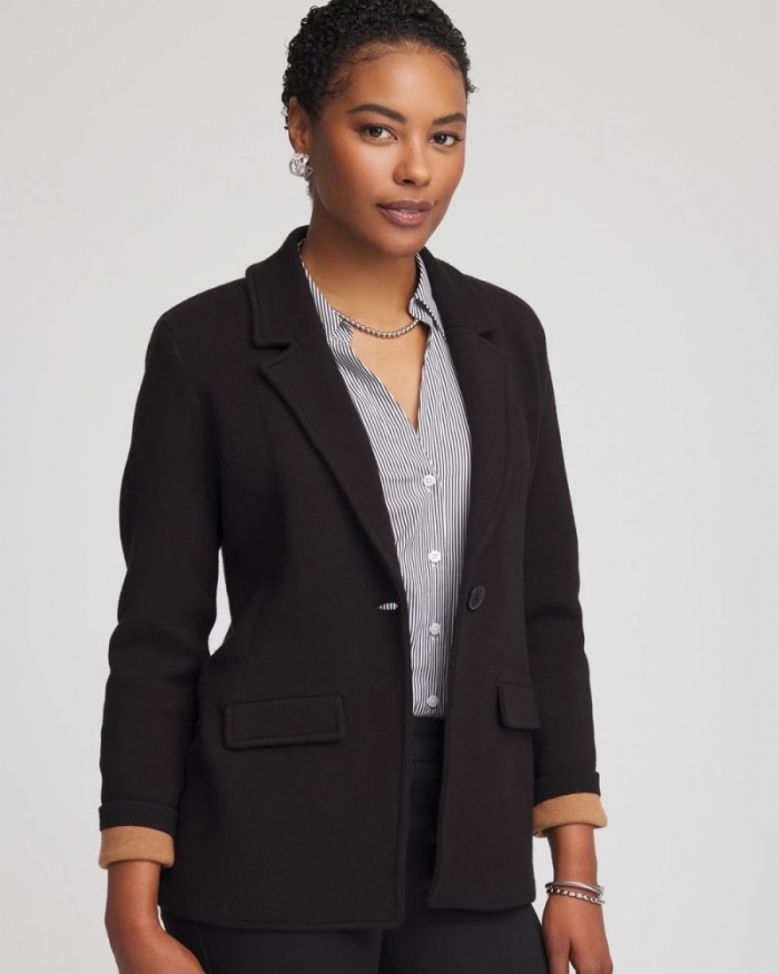 Chicos Single-Breasted Sweater Blazer - BLACK