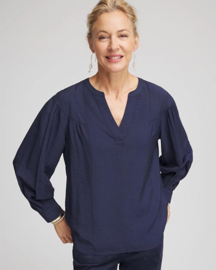 Chicos Woven Relaxed-Fit Shirt - PASSPORT BLUE
