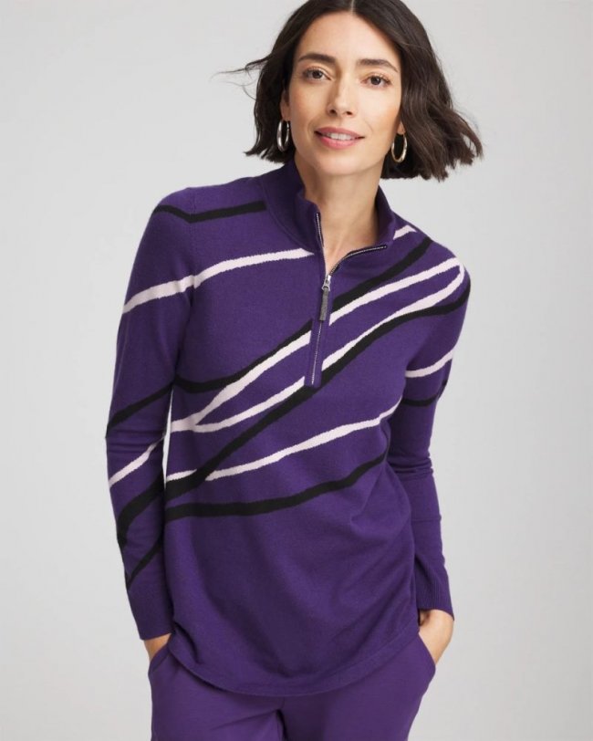 Chicos Zenergy® Luxe Morocco Half-Zip Pullover - PURPLE ELIXIR